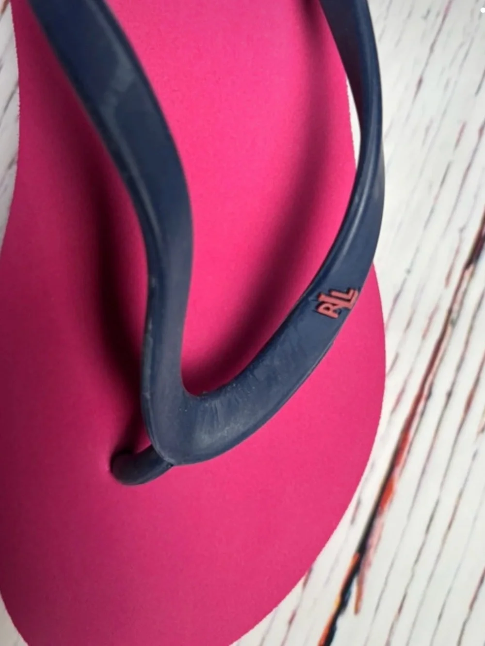 Ralph Lauren Hot Pink Flip Flops with Navy Straps